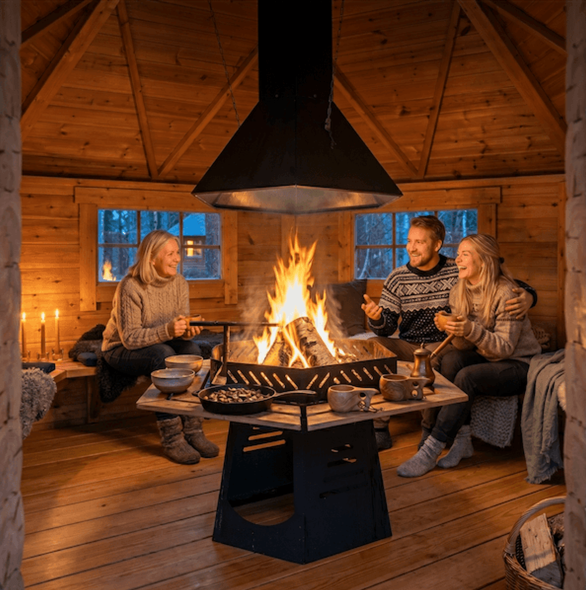 Gapahuk 10 m2 Royal med grill og benker - Buet vegg